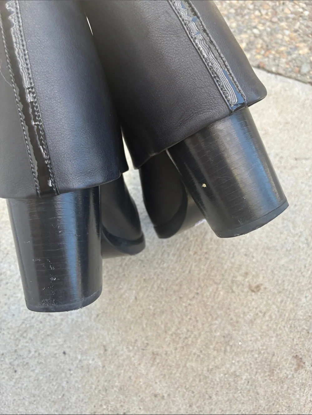 CHANEL Black Leather Fold-Over Mid-Calf Boots with Patent Cap Toe Logo